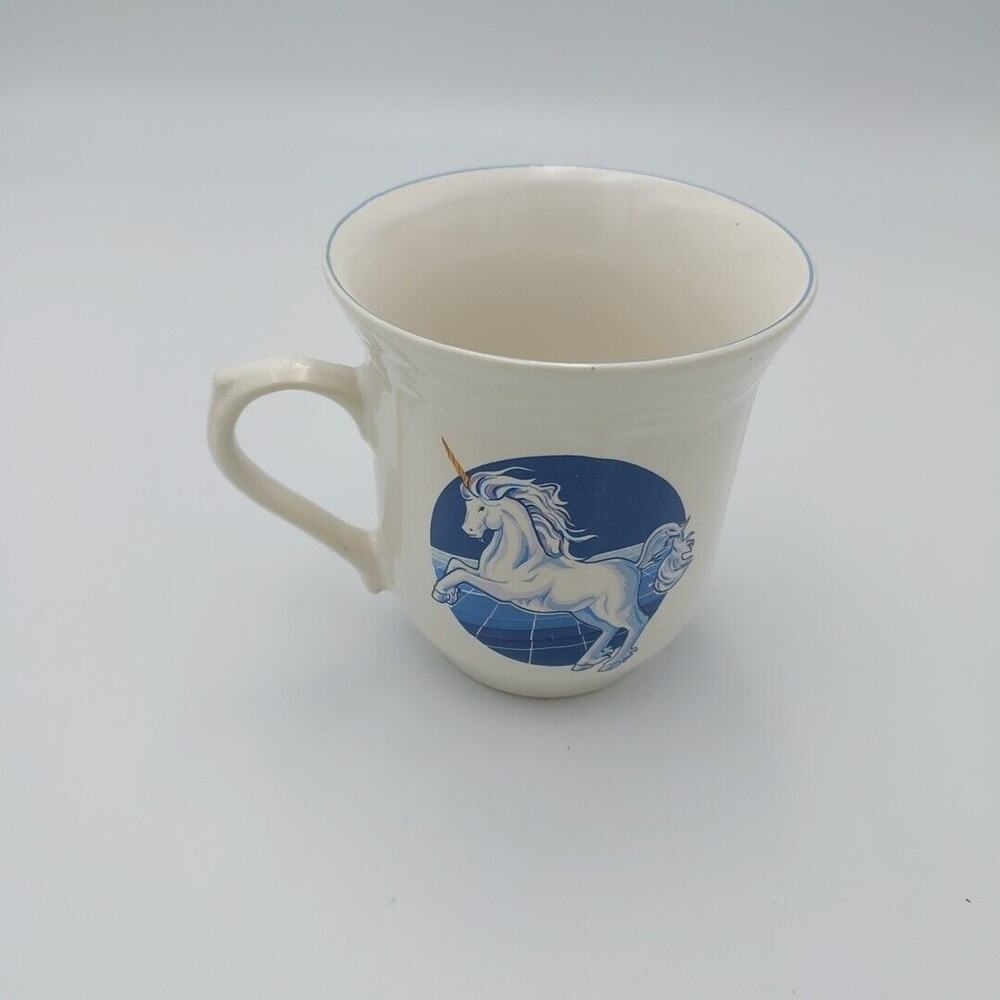 Vintage 80's Blue Unicorns Coffee Cups Tienshan Stoneware Unicorn‎ Horse Mug Cup